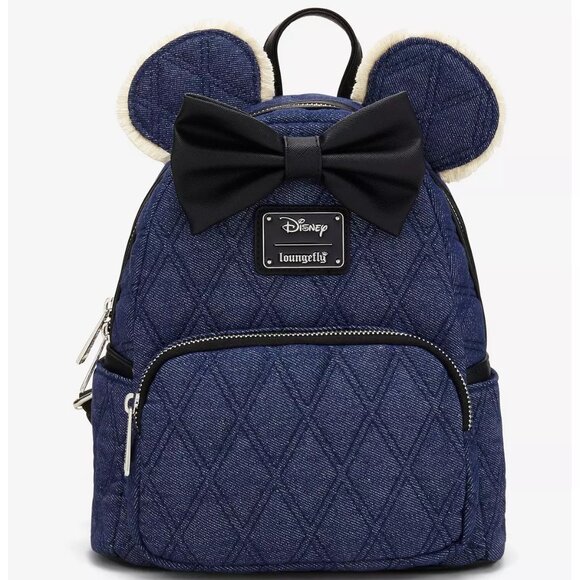 Loungefly Disney Minnie Mouse Denim Quilted Mini Backpack and Wallet Set NWT main image 4